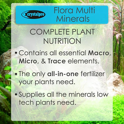 Crystalpro Flora Multi Minerals All in One Aquarium Plant Fertilizer - for Fast Growing Healthy Plants - Plant Food for Root and Leaf Growth- Safe for All Freshwater Livings 4.2 Oz