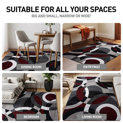 Rugshop Red Modern Geometric Indoor Area Rug, Overlapping Circle Pattern, Fade Resistant, Non-Shedding, for Living Room, Bedroom and Home Office, 5'3" x 7'3"