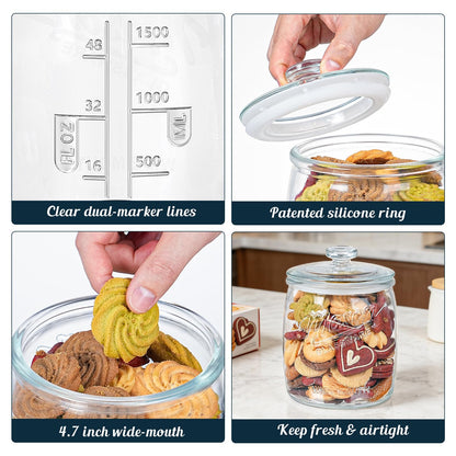 Dwbligt Half Gallon Cookie Jar, Glass Flour Sugar Storage Container for Kitchen Pantry & Laundry Room,Wide Mouth Mason Jar for Sourdough Starter, Candy, Flour, Dog Treats, Coffee - Set of 1