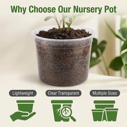 6/7/8/10 Inch Large Clear Nursery Pots with Drainage, 12 Pack Plastic Pots for Plants,Seedling Starter Clear Nursery Pots for Succulents, Flower & Vegetable, Indoor Outdoor Gardening