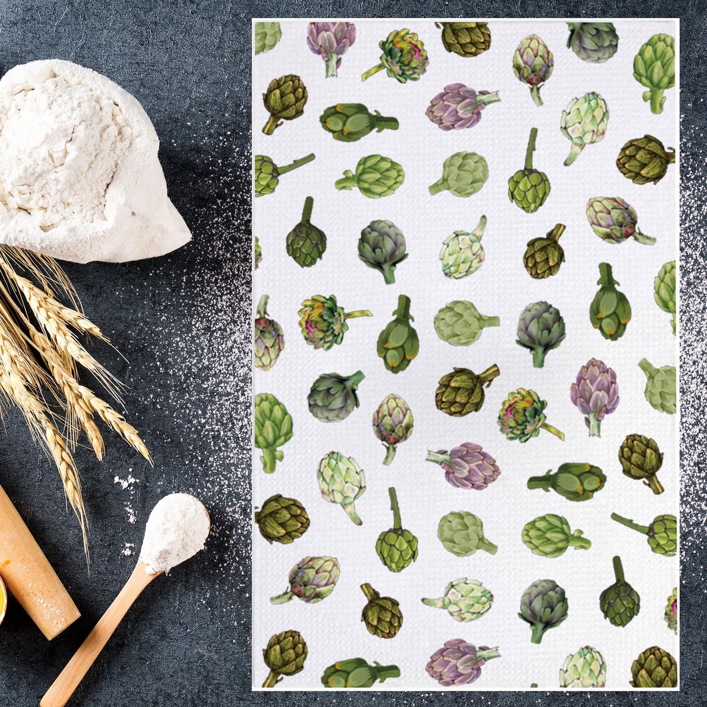 JNIAP Artichoke Kitchen Towel Artichokes Lover Gift Artichoke Queen Gift Artichokes Botanical Dish Towel(greenpurple Plant kt)