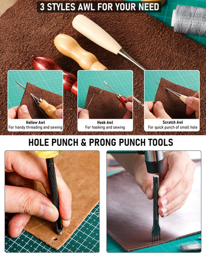 Nicpro 85PCS Leather Tooling Kit Leather Working Tools Kit with Custom Storage Bag, Adults Leather Making Craft Tools Beginner Kit for Stamping Sewing Carving Cutting Punching Leather Working