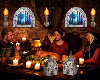 TaoBary 16Pieces 8 x 5 x 3 Inches Medieval Castle Box Cardboard Castle Halloween Knight Theme Party Supplies DIY Box for Mardi Gras Medieval Party Birthday Centerpiece