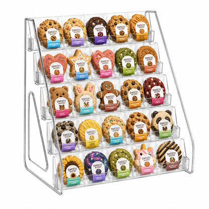 GYSLEOT Acrylic Cookie Display Stand, 5-Tier Clear Tiered Dessert Stand for Bakers Vendors, Professional Display Riser for Craft Fairs, Market Booths & Retail, Cupcake Pastry Holder Organizer