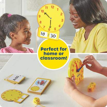 Learning Resources Time Activity Set - Kids Learning Clock, Classroom Clocks for Students, Telling Time Teaching Clock, Analog Clocks for Kids, Teaching Classroom Supplies