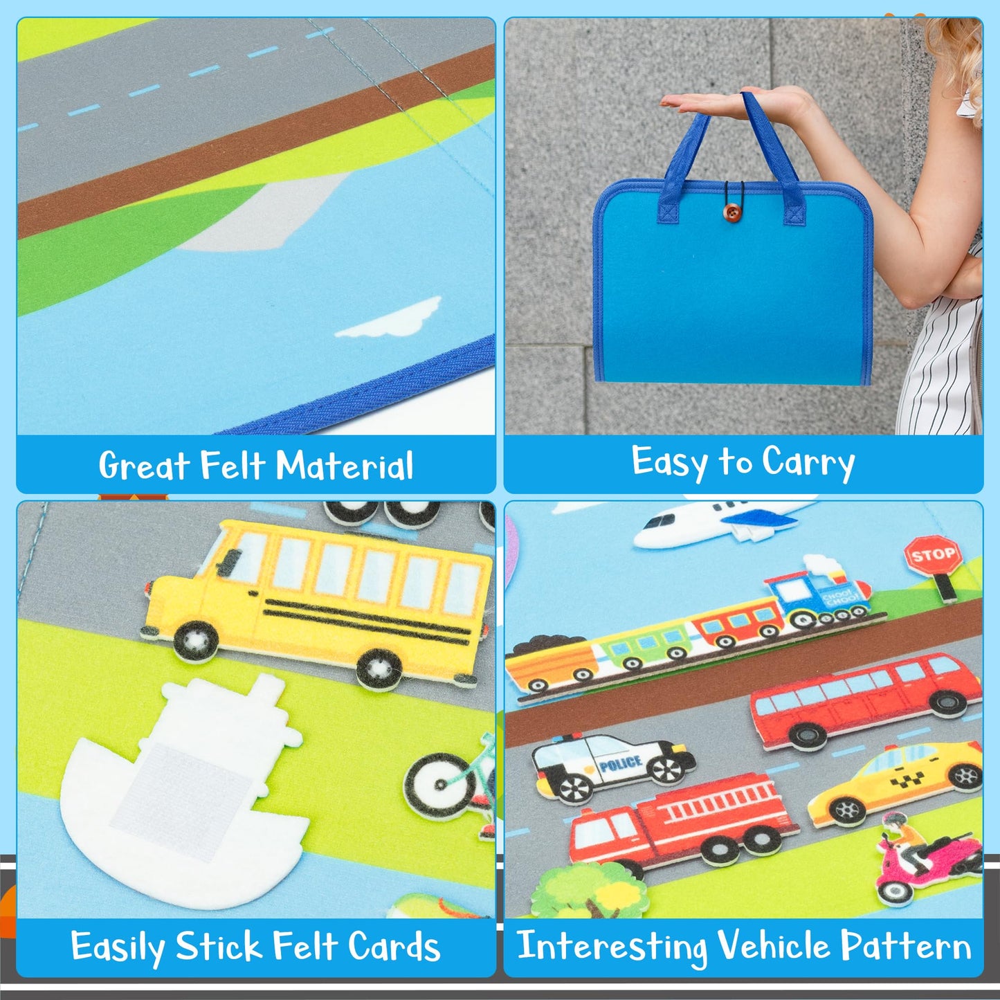 WATINC Travel Felt Board Story Set - 25PCS Portable Felt Board Educational Birthday Gift for Boys Girls, Themed Storytelling Preschool Early Learning Interactive Play Kit for Toddlers (Transportation)