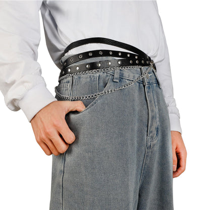 Eigso Punk Leather Belt for Women Men Plus Size Goth Chain Studded Leash for Woman Man Party Rave Accessory for Woman Man