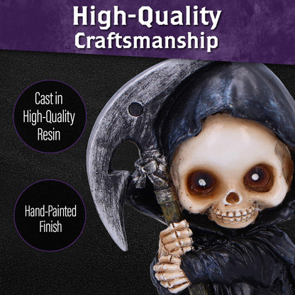 Nemesis Now Trio of Terror Mini Grim Reaper Figurines, Set of 3 Gothic Skeleton Statues, 3.5 Inch Halloween Decor for Shelves Desks and Creepy Gifts