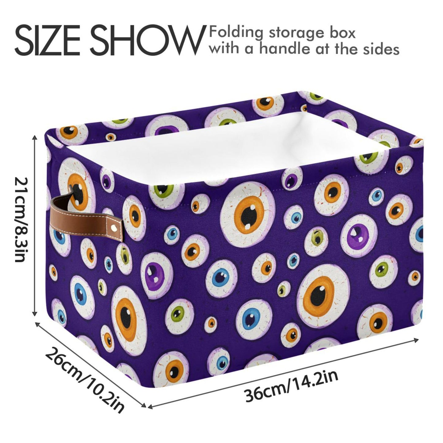 Wamika Halloween Eyes Storage Basket with Waterproof Liner and PU Handles Blue Spooky Ghost Storage Bins Boxes 14.2" Collapsible Decorative Organizer Baskets for Bedroom Closet Office 1 Pack