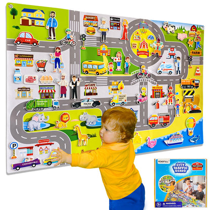 Transportation Felt Story Board Set ,40*28in Flannel Board for Wall ,95 Felt Pieces,Preschool Storytelling ,Vehicles,Career Image Dress-Up,Zoo Learning Interactive,for 3 years +,Gift for Toddlers