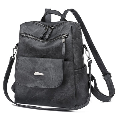 ROOSALANCE Backpack Purse for Women, Women Backpack Purse Small Leather Waterproof Anti-theft Shoulder Bags Handbags, Fashion Ladies Back pack for Daily Travel Work (Black Grey)