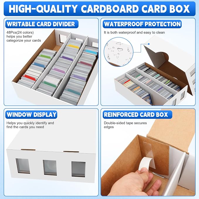 8 Pack Trading Card Storage Box, 18800+ Count Card Storage Box with 48 Card Divider White Sports Card Storage Box Cardboard Card Organizer Box Bulk Card Case Trading Card Box for Sport Basketball Card