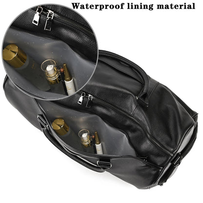 Genuine Leather Travel Duffel Bags for Men and Women Overnight Weekend Leather Bags Sports Gym Duffle, 9428 Black