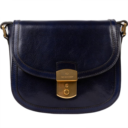 Time Resistance Leather Crossbody Bag – Saddle Bag with Magnetic Closure - Leather Messenger Bag for Women (Blue)