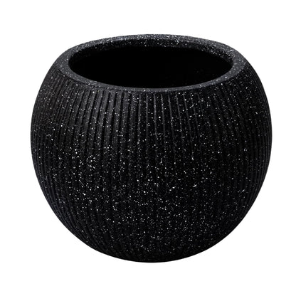 DEPLA LANE Marlo Fiberstone Round Planter (8.5" Pot Opening x 12..6"D x 9.8"H) Ribbed Finishes, Lightweight, Durable, UV Resistant, Modern Minimalist Home Decor, Indoor Outdoor Pot (S, Ribbed Black)