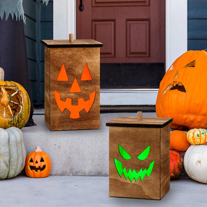 2 Pcs Wooden Jack O Lantern Pumpkins Halloween Light Up Jack O Lantern Outdoor Indoor Battery Operated Lighted Pumpkin With Spooky Face Halloween Decorations Party Favor Gift