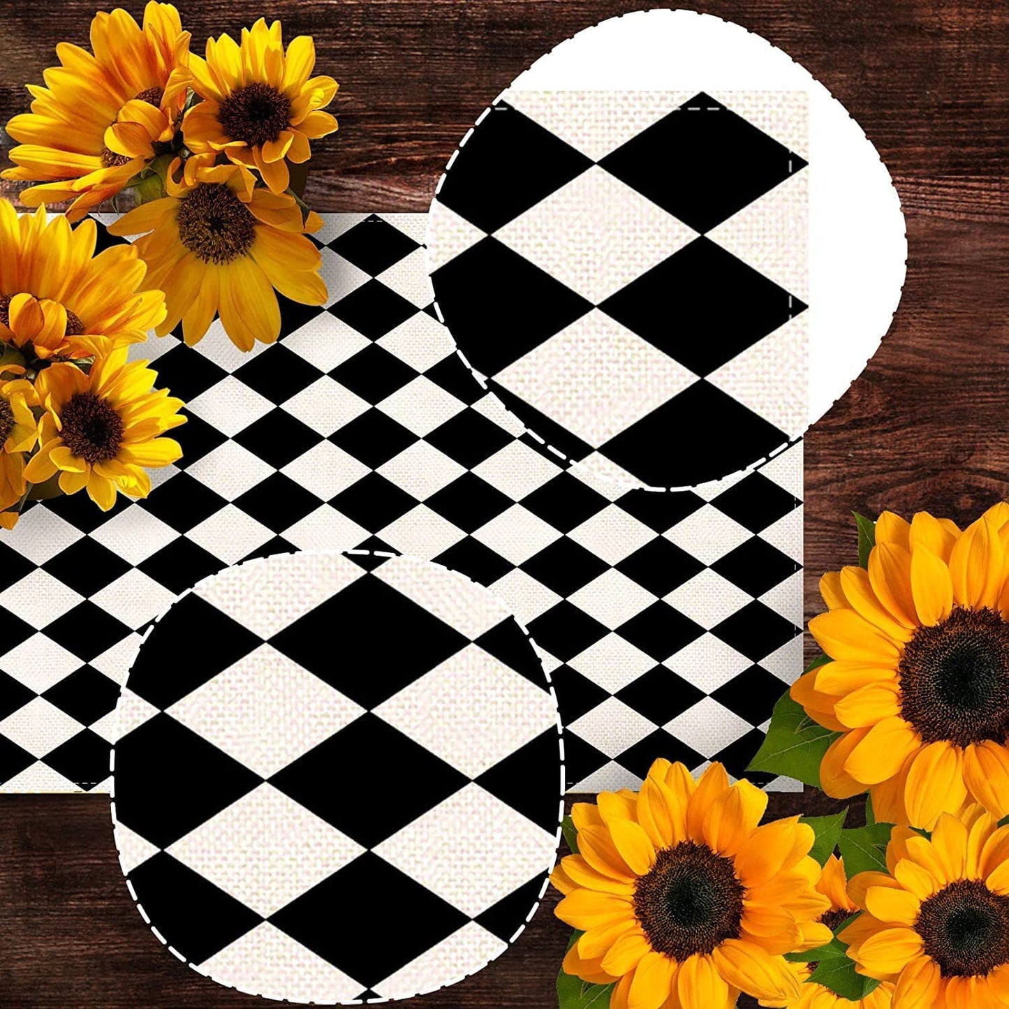 Nepnuser Black and White Harlequin Table Runner 108 Inches Long Diamond Lattice Tea Themed Party Decorations Kitchen Dining Room Home Decorations