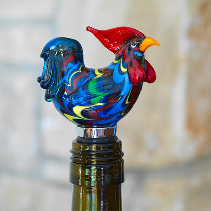Twine Rooster Bottle Stopper, Glass Rooster Wine Bottle Stopper, Keep Wine Fresh, Glass, Metal, Multicolor, Set of 1
