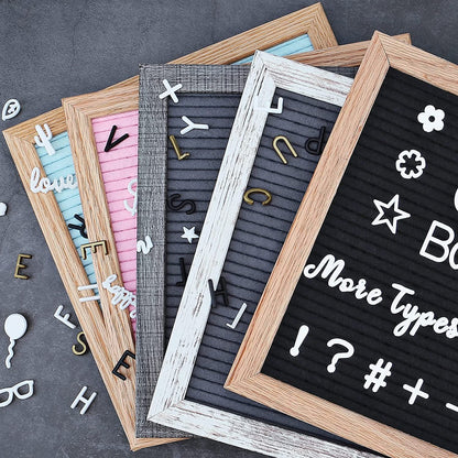 Double Sided Felt Letter Board with Rustic Wood Frame 10x10 Inch - Pre Cut & Sorted 725 Letters with Stand, Cursive Style Letters, Big Letters, Letter Organizer, Tabletop Display