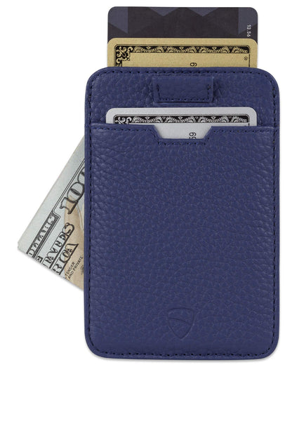 Vaultskin CHELSEA Mens RFID Blocking Slim Leather Card Wallet - Minimalist Front Pocket Cardholder in Matt Blue