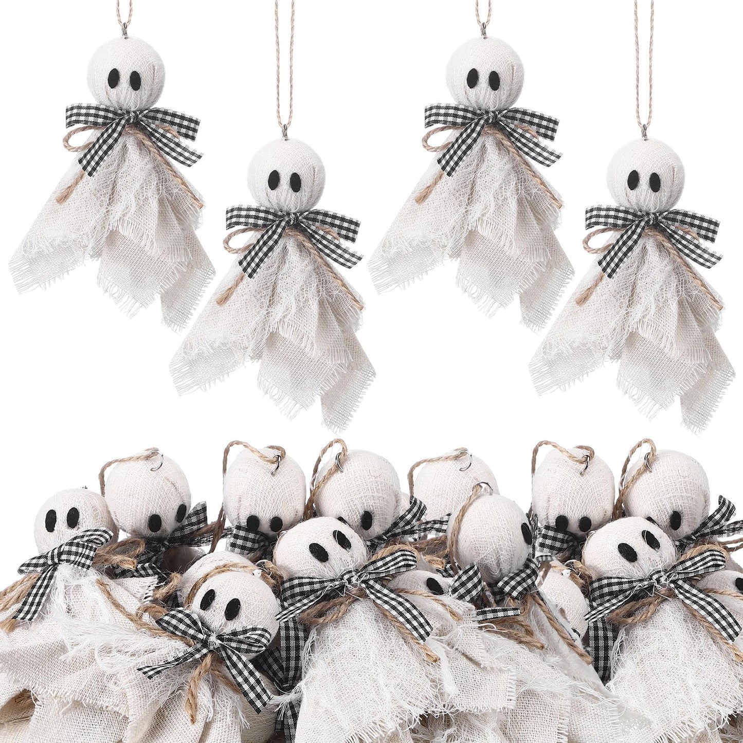 Leinuosen 16 Pcs Halloween Ghost Hanging Ornaments 4 Inch Small Hanging Ghost Tree Ornaments Farmhouse Rustic Boo Decoration for Haunted House Party Front Yard Porch Patio Lawn Garden Decor