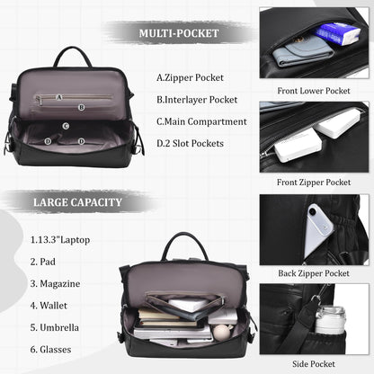 Dora & Liz Womens Backpack Purse Leather Backpack Purse for Women Travel Fashion Backpack Designer Ladies Shoulder Bags (Black Leather)