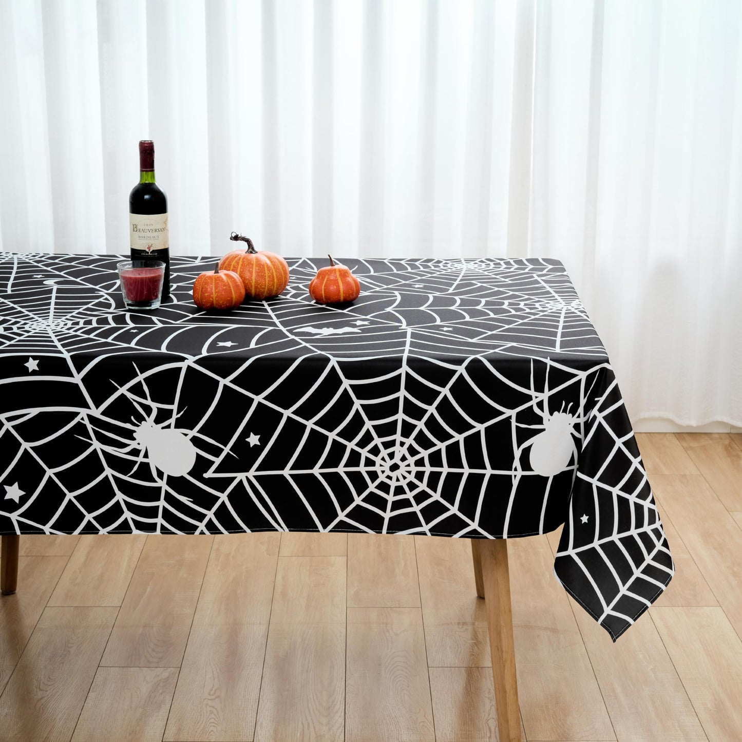 VEDACHIC Halloween 52x70 Tablecloth Rectangular Black Spider Web Table Cloth - Oblong Polyester Cobweb Black Halloween Table Cover Washable Waterproof for Party Picnic Kitchen Indoor Outdoor Décor