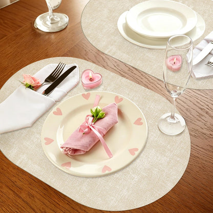 GLASSWINDS Oval Placemats Set of 12 - Washable & Heat Resistant Table Mats, Non-Slip Faux Leather Dining Decor, Waterproof Easy Clean Kitchen Place Mats for Room Coffee Office，Beige