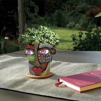 Abstract Face Planters Pots - Whimsical Hand-Painted Ceramic Face Pot for Succulents & Small Plants, Unique Planters for Indoor Garden Decor, Artistic Home & Office Desk Decoration