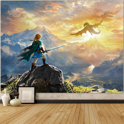 Spenlife Heroic Dragon Landscape Wall Tapestry, Fantasy Mountain Quest Tapestries for Room Decor, Epic Tapestry 60x44 Inch