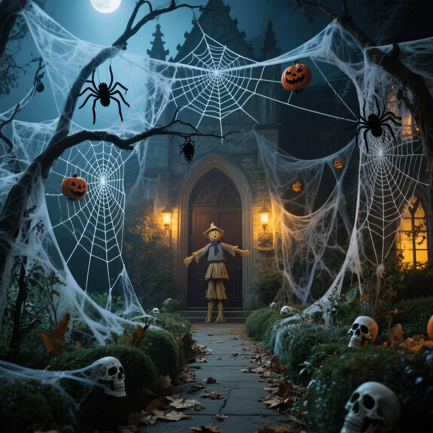1200 sqft Halloween Spider Webs Decorations with 100 Extra Fake Spiders, Super Stretch Cobwebs for Halloween Indoor and Outdoor Party Supplies,Yard Haunted House Indoor Decor Supplies (0.66, Pounds)