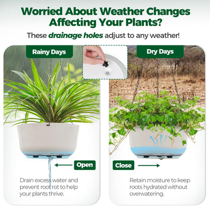 T4U 12 Inch Large Hanging Planters for Indoor Plants, 2 Pack Self Watering Pots Indoor, Hanging Baskets for Plants,Hanging Flower Pot with Drainage Hole and Plant Hanger, White
