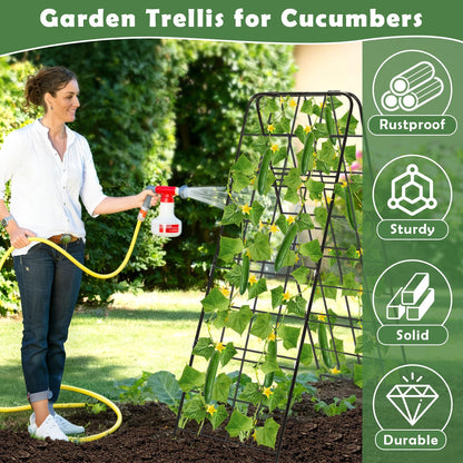 Cucumber Trellis 43.3’’x15.7’’ with Twist Tie and Clips, A-Frame Garden Trellis for Climbing Plants Heavy Duty Metal Plant Support for Cucumber, Grape, Tomato, Pea, Bean, Flower, Raised Bed