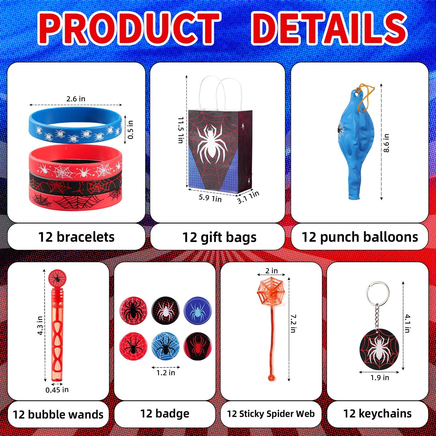 Vanblue 84Pcs Spider Party Favors Hero Theme Birthday Party Decorations Supplies for Kids,Gift Bag,Button Pins,Keychains Goodie Bag Stuffers,Classroom Rewards Gifts,Pinata Stuffers for Boys Movie Fans