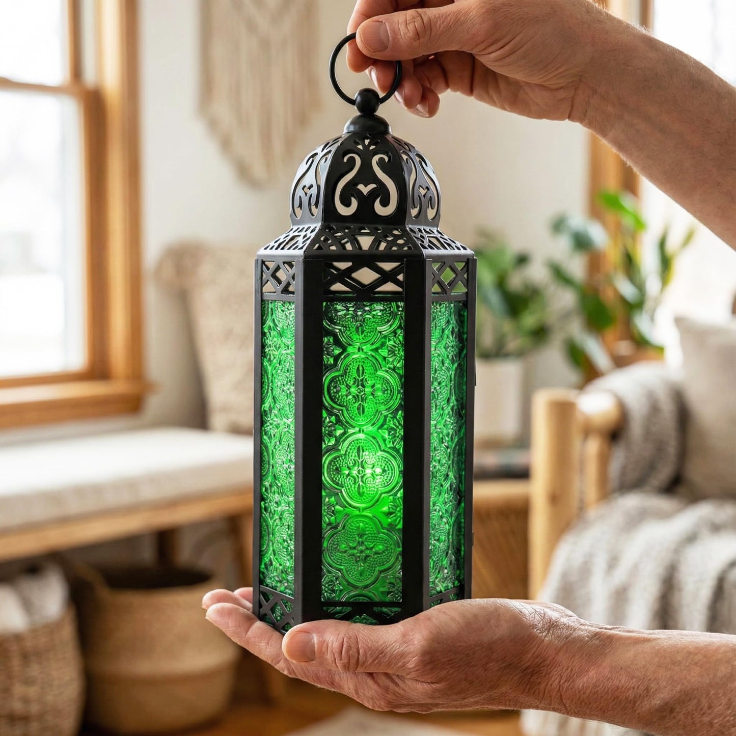 Vela Lanterns Decorative Indoor Fairy Light Candle Holder, Green, M
