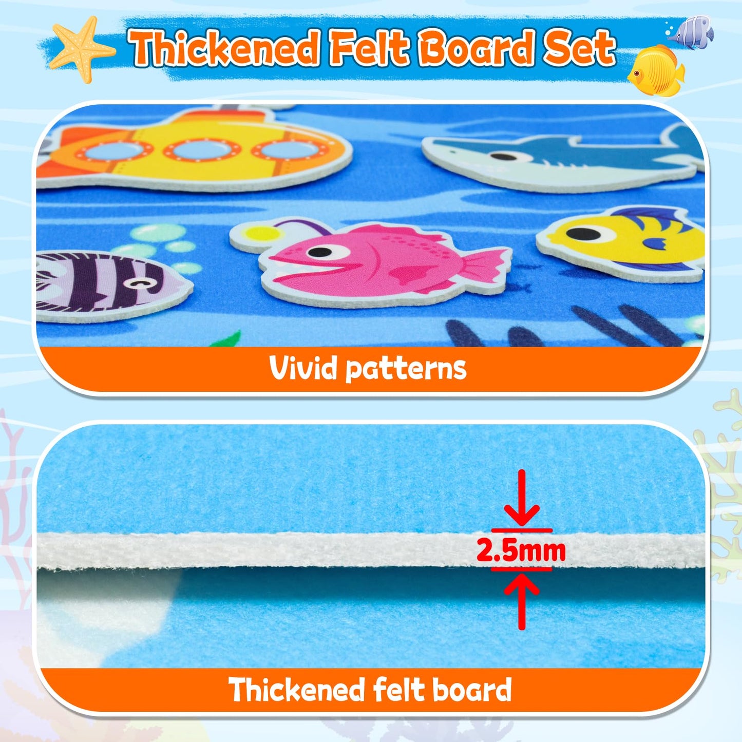 Taika 70 Pcs Ocean Felt Story Board Set, 43x28 inch Interactive Felt Story, Fuzzy Flannel Board, Preschool Storytelling, Classroom Educational Learning Play Kit, Interactive Teaching Kit