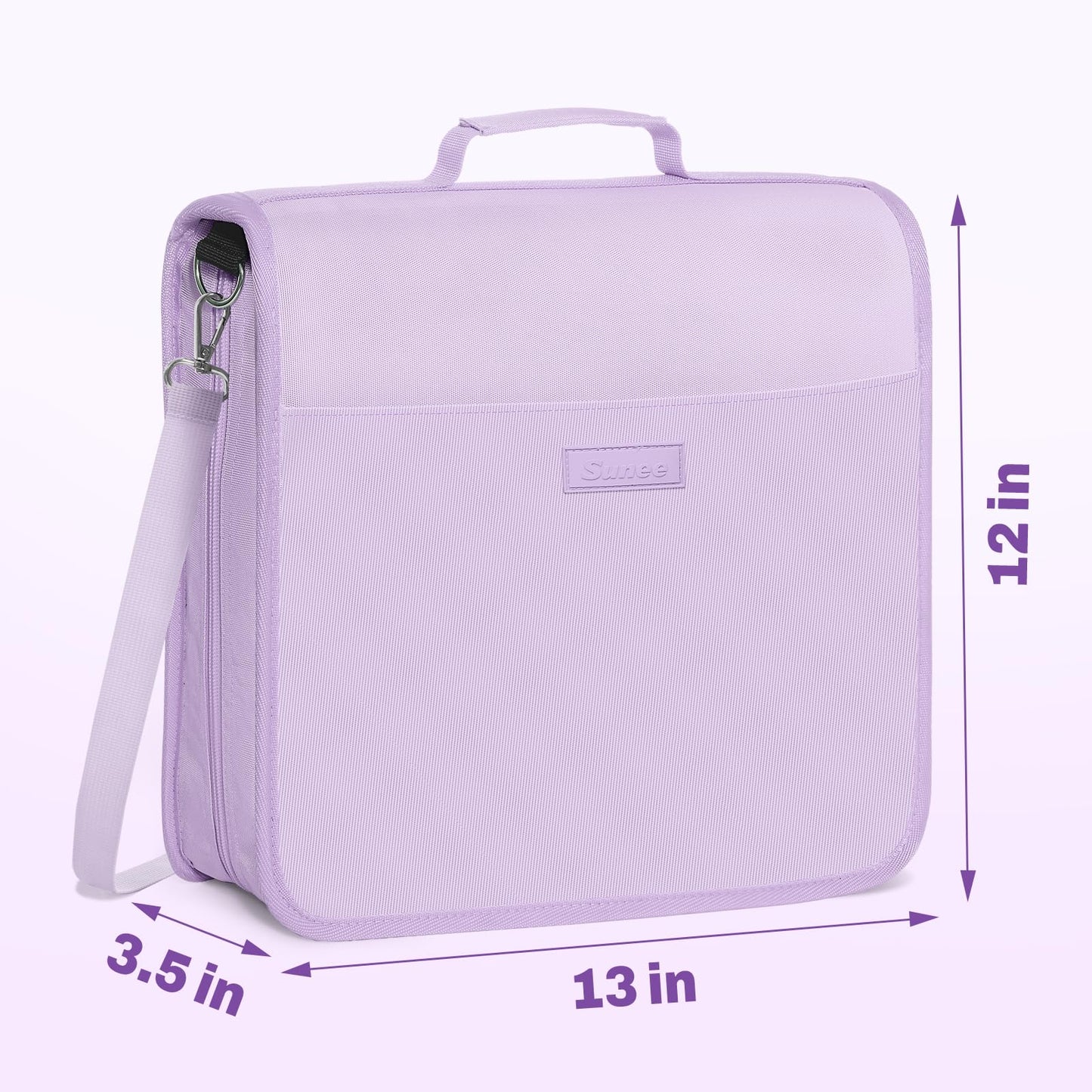 SUNEE Zipper Binder 3 Ring, 3 Inch O-Ring with Handle and Shoulder Strap, 600-Sheet Capacity, 5-Tab Expanding File Folder, Multi-Pockets for Middle School Organizer Binder with Zipper, Lavender Purple