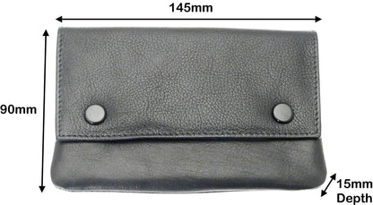 Premium Soft Black Leather Cigarette Rolling Tobacco Pouch Case Organiser