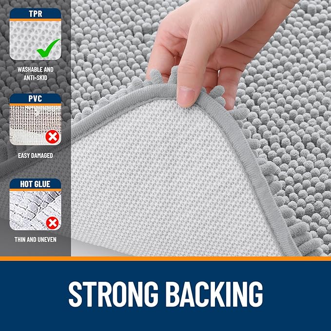 OLANLY Bathroom Rugs 32x20, Extra Soft Absorbent Chenille Bath Rugs, Rubber Backing Quick Dry, Machine Washable Bath Mats for Bathroom Floor, Tub and Shower, Home Decor Accessories, Light Grey