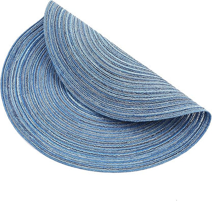 SHACOS Round Braided Placemats Set of 12 Circle Place Mats Cotton Polyester Kitchen Table Mats for Dining Table Wedding Party Decor (Blue Gray, 12)