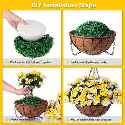 INXUGAO Artificial Hanging Flowers with Basket for Outdoor, Fake Hydrangea UV Resistant Arrangements in Pot Planter Spring Summer Decor for Porch Garden Yard(Yellow White)