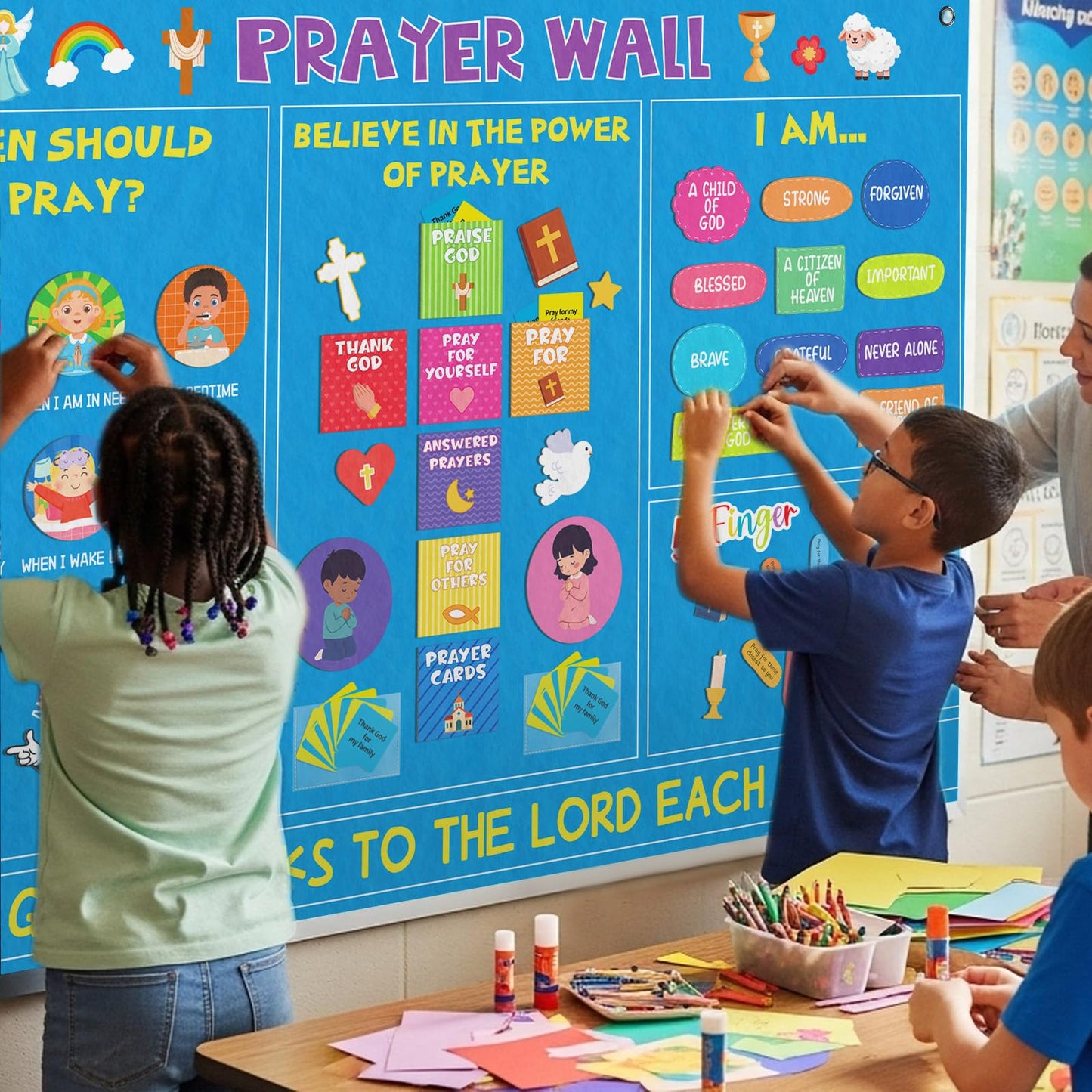 Cinrobiye Christian Prayer Wall Felt Board Set Bible Prayer Bulletin Board with DIY Story Cards Religious Felt Activities for Sunday School VBS Church Classroom Home Prayer Christian Decorations