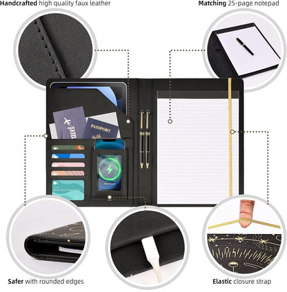 Ospelelf Clipboard Folio with Notepad and Pocket Leather Storage Clipboard Binder Padfolio for Women
