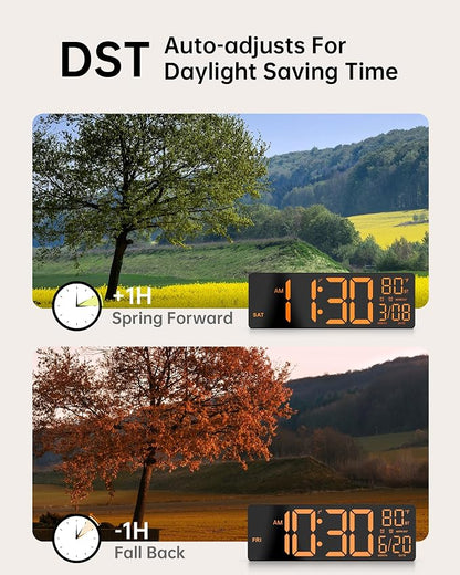 EASYERA 12" Digital Wall Clock for Classroom Livingroom Game Home Decor with LED Display RGB Lights, BIuetooth Sync, Dual Alarms, Auto DST, Countdown, Remote Control, Temperature