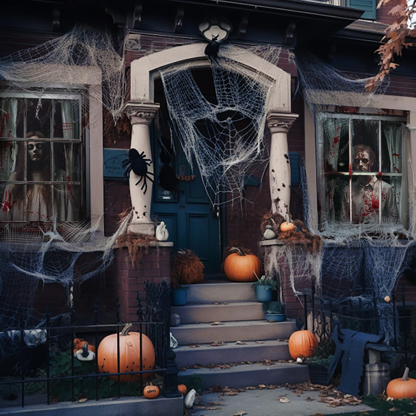 Newwiee 2 Pcs Scary Halloween Curtain Window Silhouette Cover Decoration Theme Poster for Indoor Outdoor Party Wall Door(Blood Ghost)