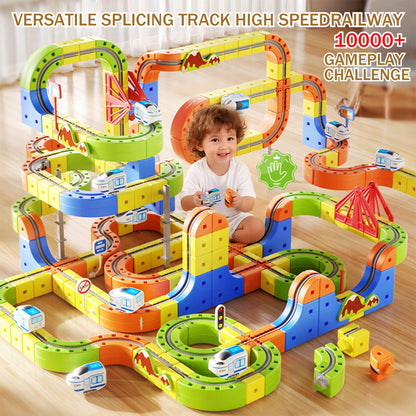 160PCS Magnetic Cube Track Train Set for Toddlers – 3D Vertical STEM Building Block Rail – Electric Magnetic Train Set Toy for Boys & Girls Ages 3-8