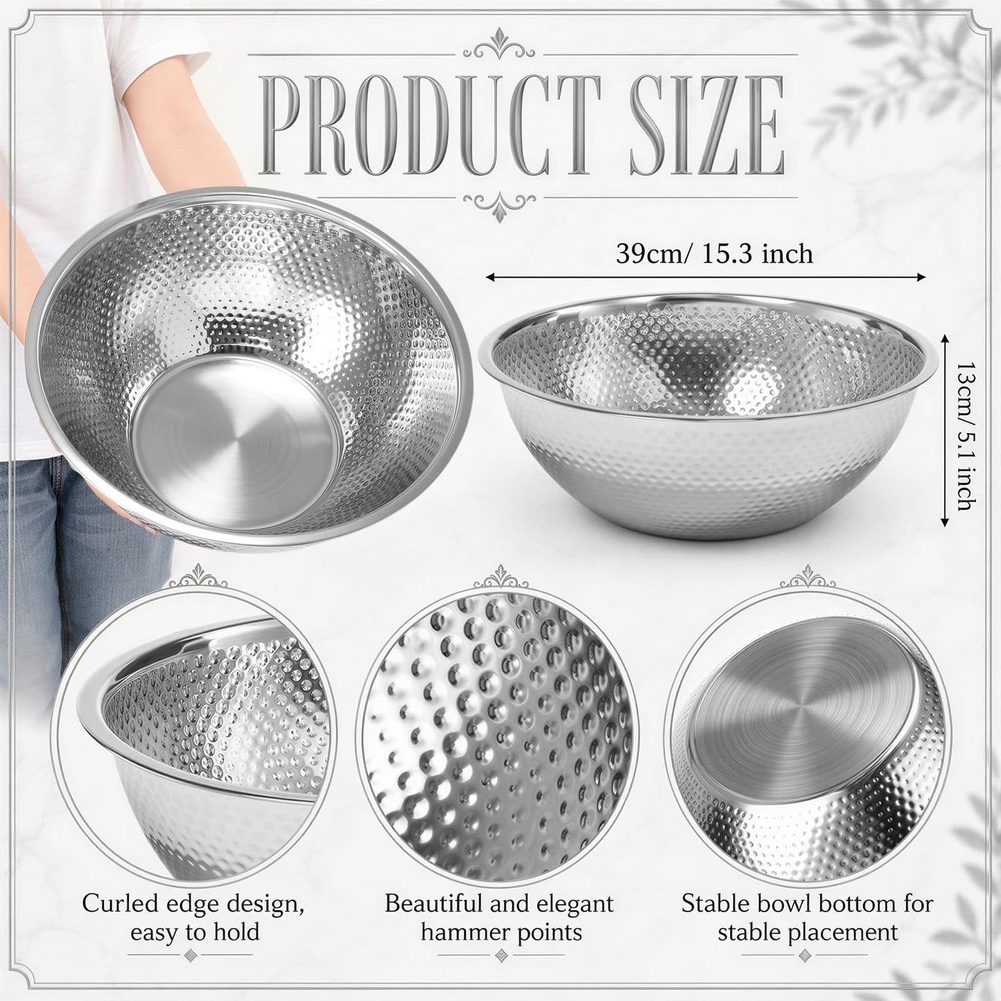 Acellegic 2 Pcs Large Silver Hammered Stainless Steel Beverage Tub 15.35x5.12 Inch, 16.4 Qt Leak-proof Ice Bucket for Parties, Champagne Wine Chiller Bowl, Luxury Drink Cooler for Wedding, Mimosa Bar