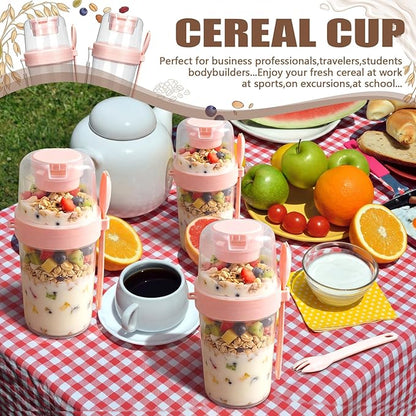 Mifoci 8 Pcs 27 oz Overnight Cereal Cup Portable Oats Container with Lid and Spoon for Yogurt Salad Fruit Oatmeal Cereal Overnight Oats Breakfast Vegetable Snack Cup(Pink)