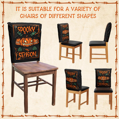 Moukeren 6 Pcs Halloween Chair Cover Set Gothic Halloween Decor Stretch Dining Chair Back Covers Witch Skeleton Pumpkin Black Cat Bat Seat Covers Farmhouse Dining Seat Protector for Home Kitchen Decor