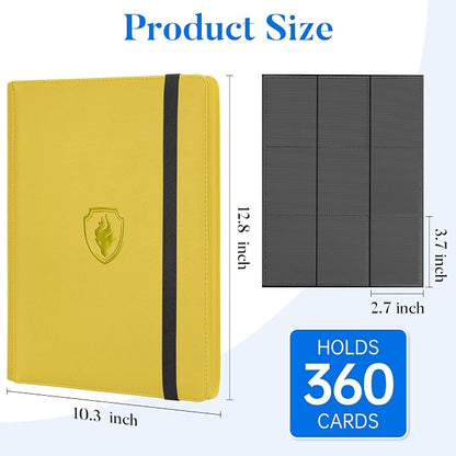 Premium 9 Pocket Card Binder for 360 Cards, Fabmaker PU Cover Trading Card Binder, Sturdy Card Collection Album, Sleek Card Holder Folders for Game Cards & Sports Cards, Yellow